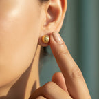 Black Stone Granulation Dome Gold Stud Earrings