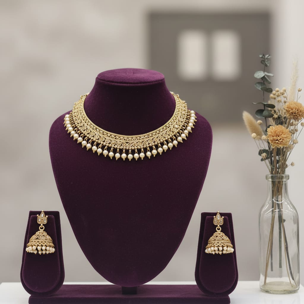 Rajwadi Antique Gold Paisley Choker Necklace
