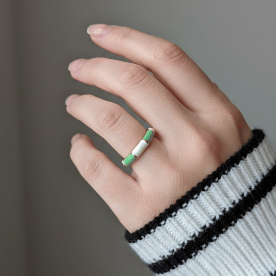 Mint Green White Enamel Segment Open Band Ring