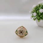 Rajwadi Mughal Shield Ring with Kundan, Red & Green Enamel