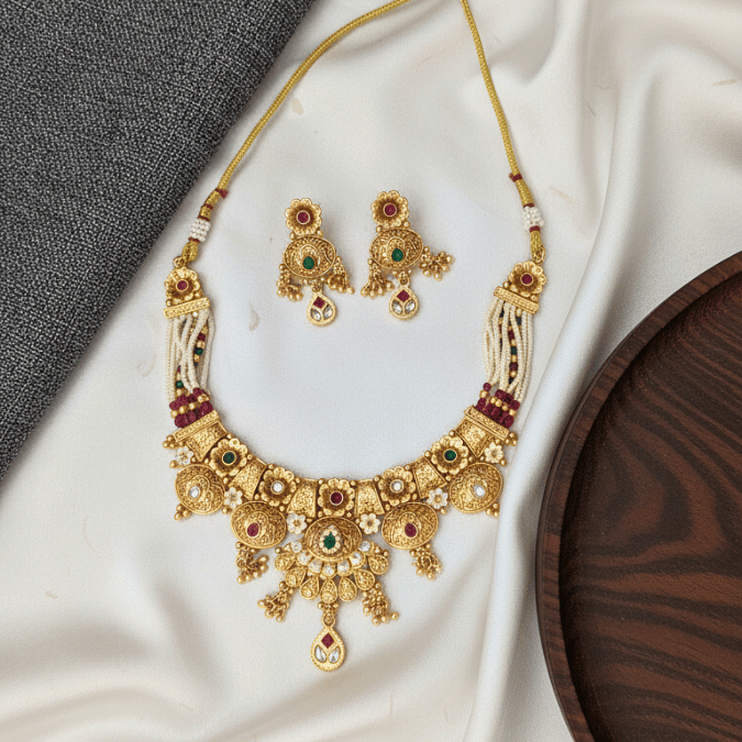Rajwadi Nakshi Necklace Set with Earrings