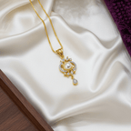 Pearl & CZ Chain Pendant Set with Earrings