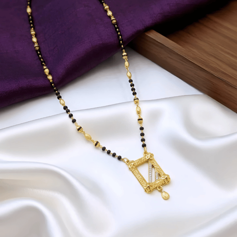 Gold-Plated Square Pendant Mangalsutra