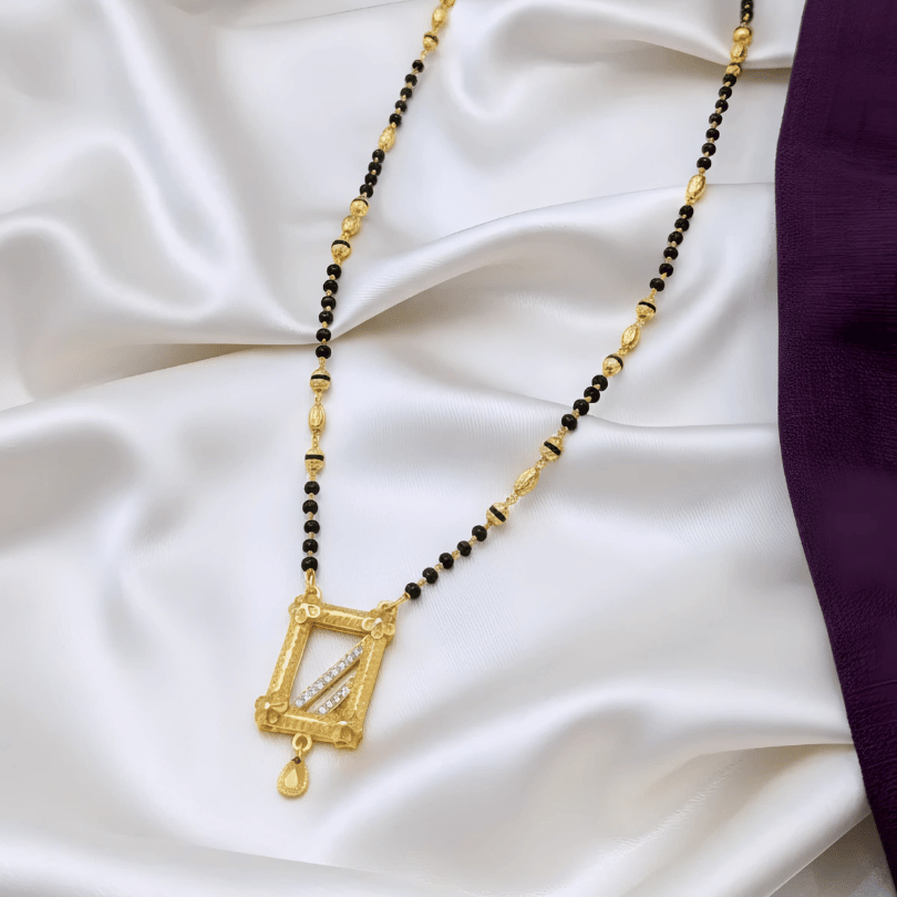 Gold-Plated Square Pendant Mangalsutra