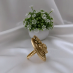 Rajwadi Temple Peacock Disc Ring with Meenakari Feathers & Polki Teardrop