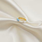 Sky Blue White Enamel Segment Open Band Ring