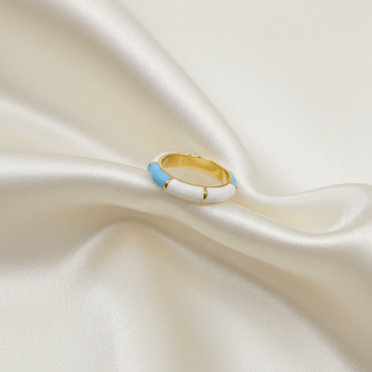 Sky Blue White Enamel Segment Open Band Ring