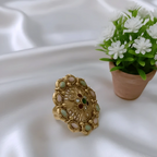 Rajwadi Oval Marquise Ring with Moonstone Cabochons & Open Filigree Scrollwork