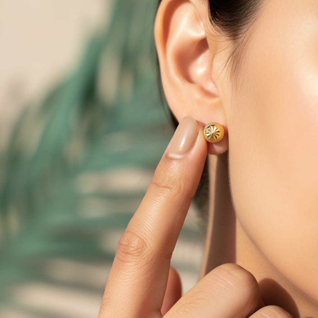 Star-Cut Faceted Gold Dome Stud Earrings
