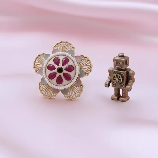 Rajwadi Floral Petal Ring with Ruby Stones