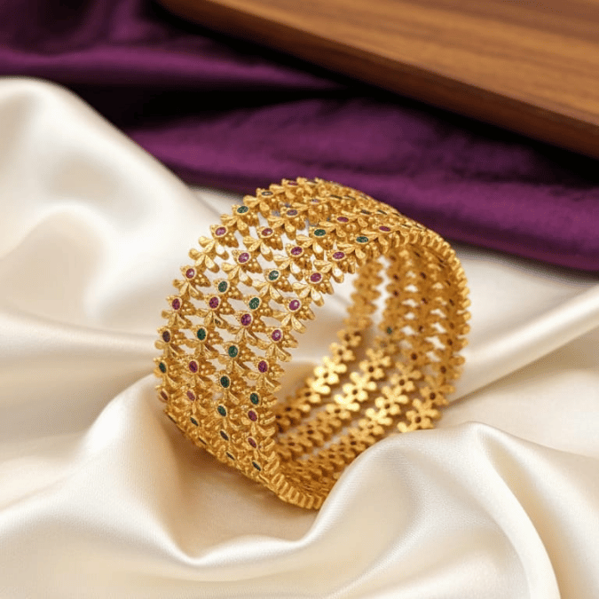One Gram Gold Bangles with Multicolour CZ Stones