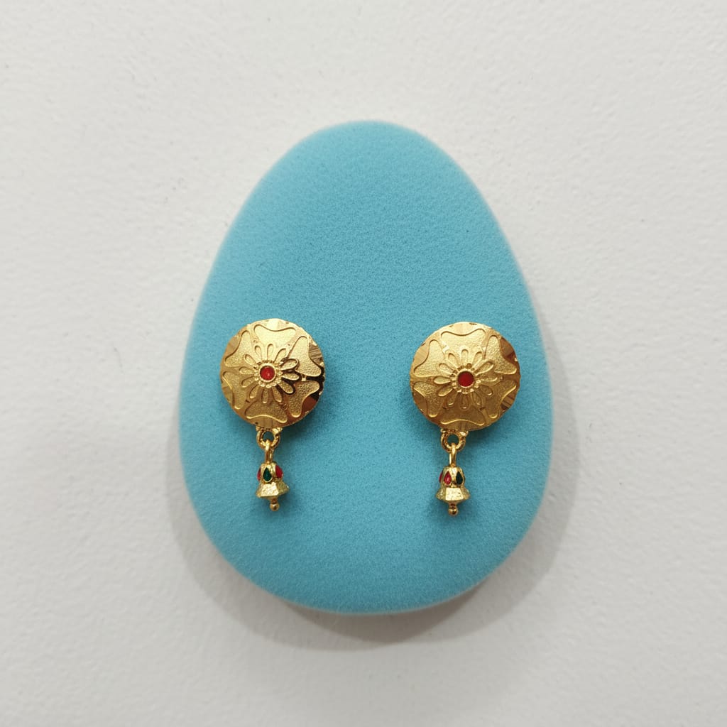 Meenakari Floral Stud Earrings with Ghungroo Drop