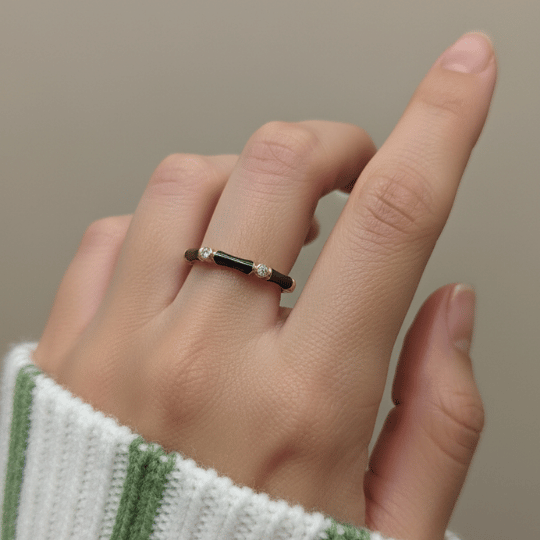Black Enamel Open Band Ring