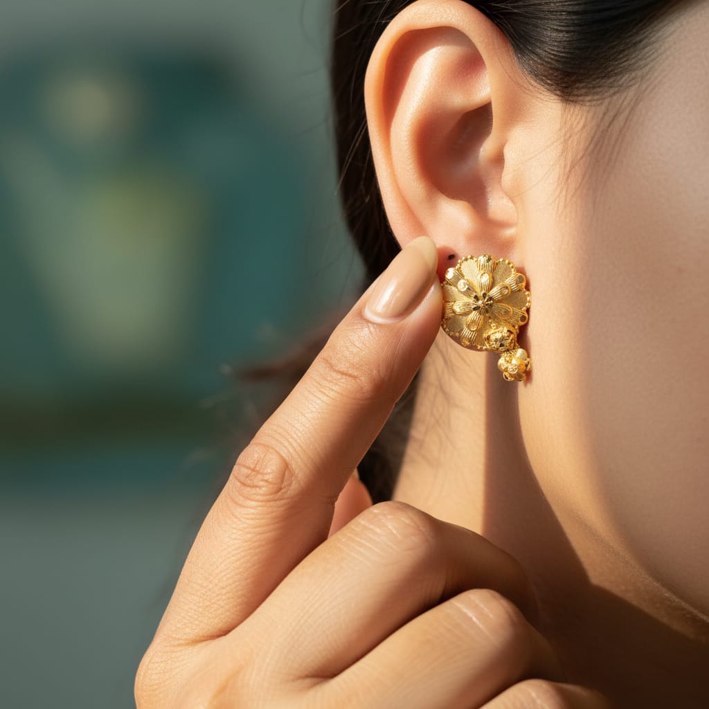 Gold-Tone Floral Disc Stud Earrings
