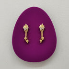 Gold-Tone Lotus Stud Earrings with CZ Accents & Dual Chain Drop