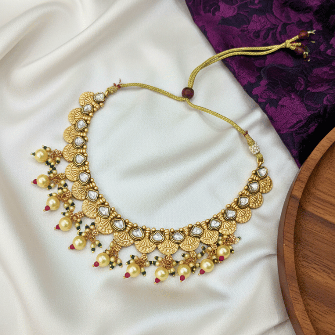 Rajwadi Antique Kundan Necklace Set