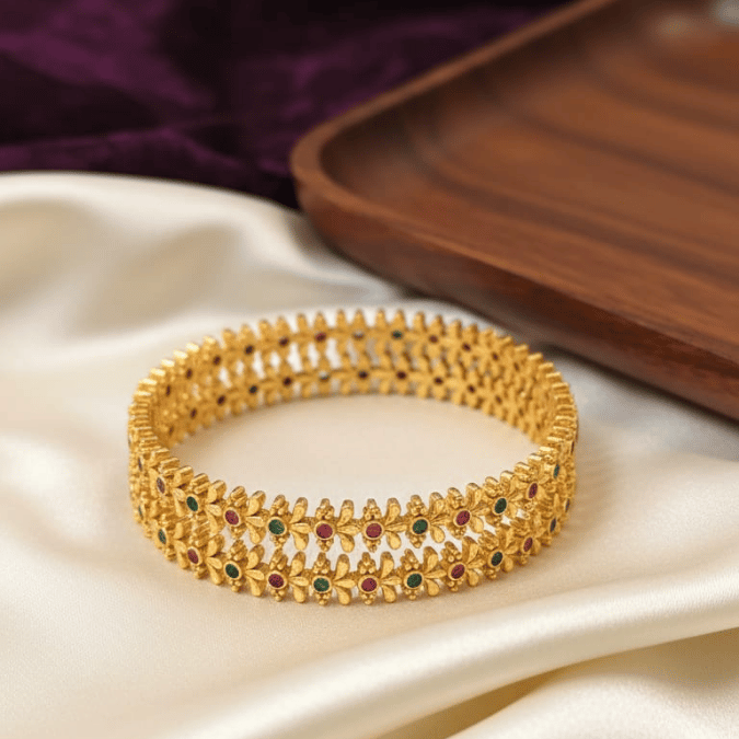 One Gram Gold Bangles with Multicolour CZ Stones