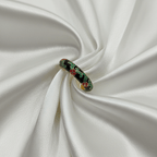 Black Enamel Floral Green Vine Dome Band Ring