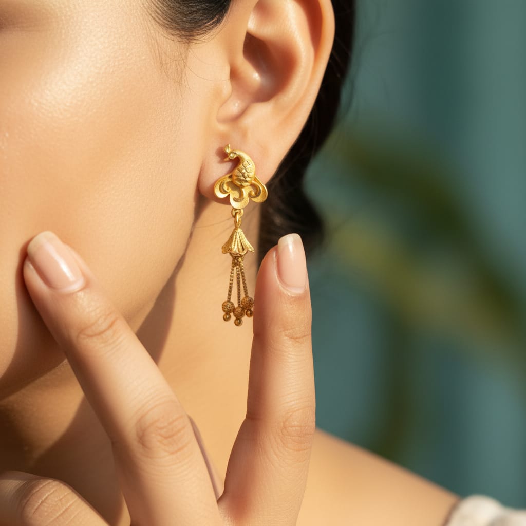 Peacock Gold Tassel Drop Earrings