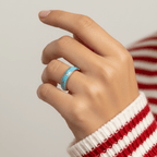 Sky Blue Enamel Gold Dot Dome Band Rings