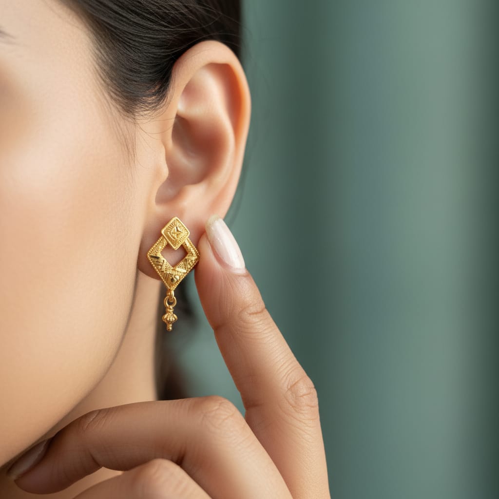 Diamond Motif Gold Drop Earrings