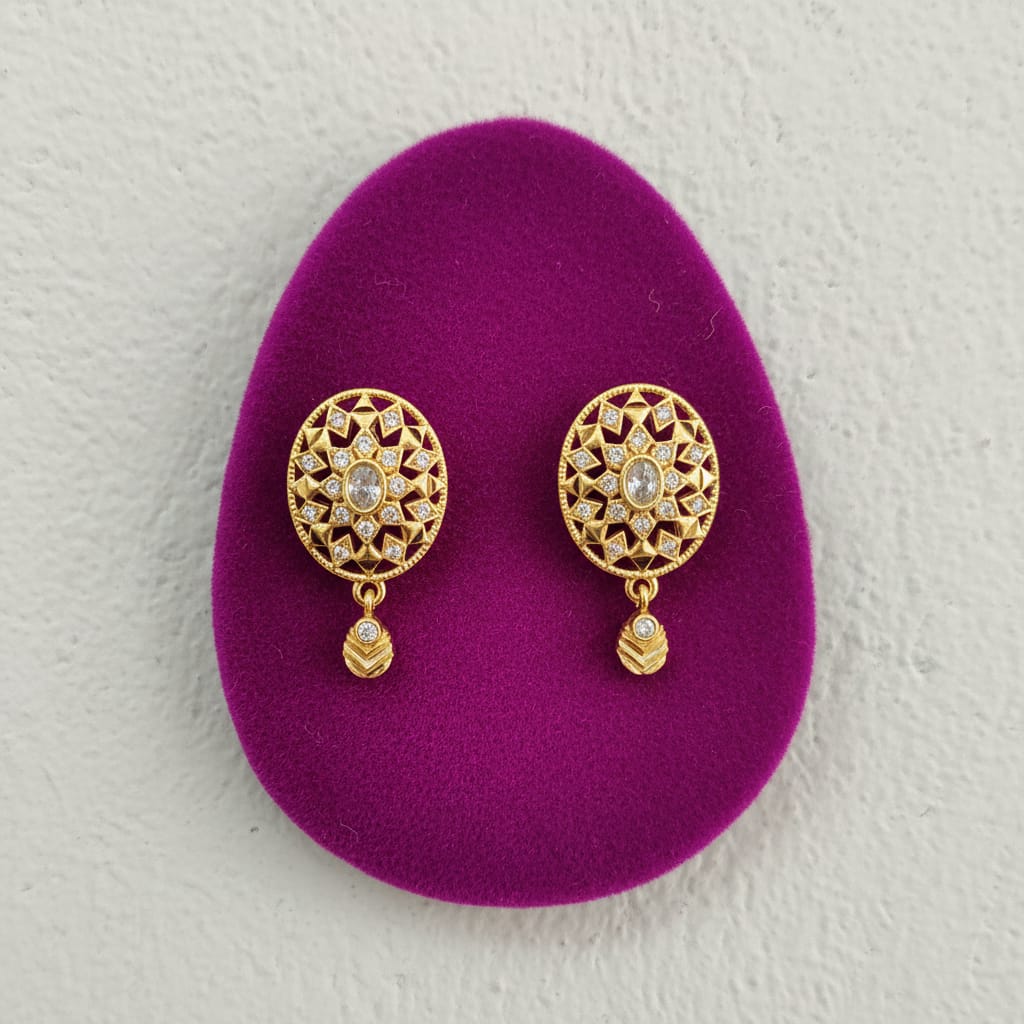 Sunburst Mandala CZ Gold Drop Earrings