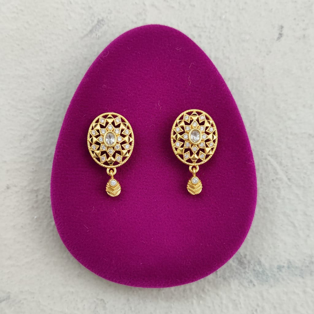 Sunburst Mandala CZ Gold Drop Earrings
