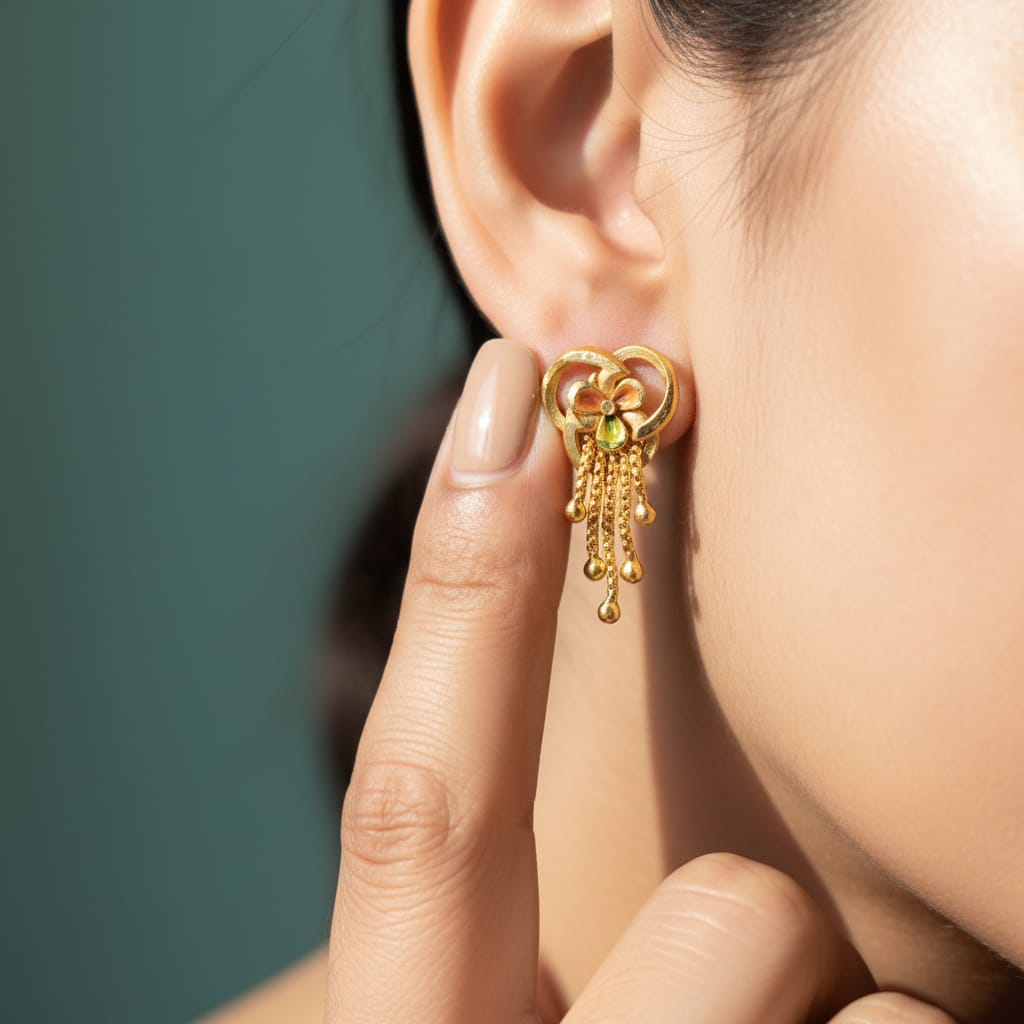Heart Loop Flower Gold Tassel Earrings