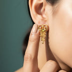 Heart Loop Flower Gold Tassel Earrings