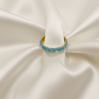 Sky Blue Enamel Gold Dot Dome Band Rings