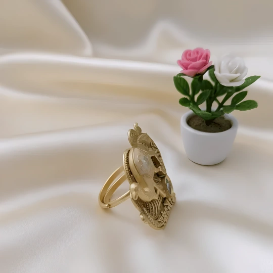 Rajwadi Sculpted Camel Ring on Ornate Heart Base with Crystal Stone