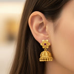 Micro Gold Plated Flower Jhumka with Ruby