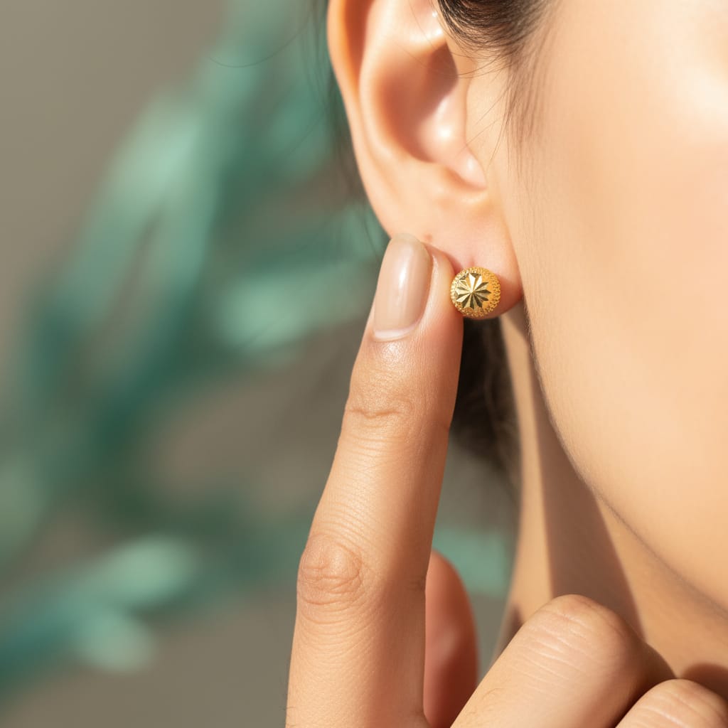 Star-Cut Gold Dome Stud Earrings with Beaded Border