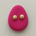 Star-Cut Gold Dome Stud Earrings with Beaded Border