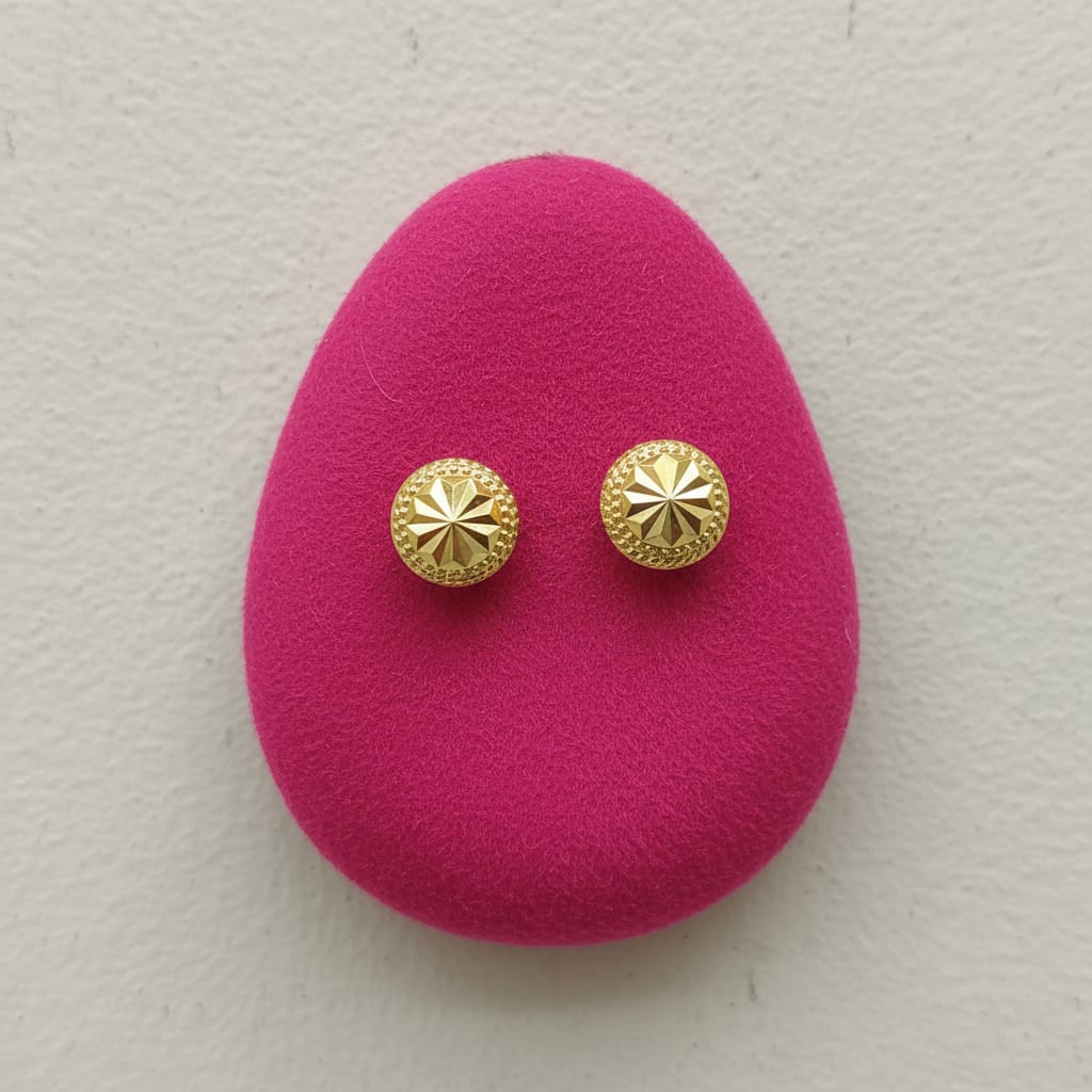 Star-Cut Gold Dome Stud Earrings with Beaded Border