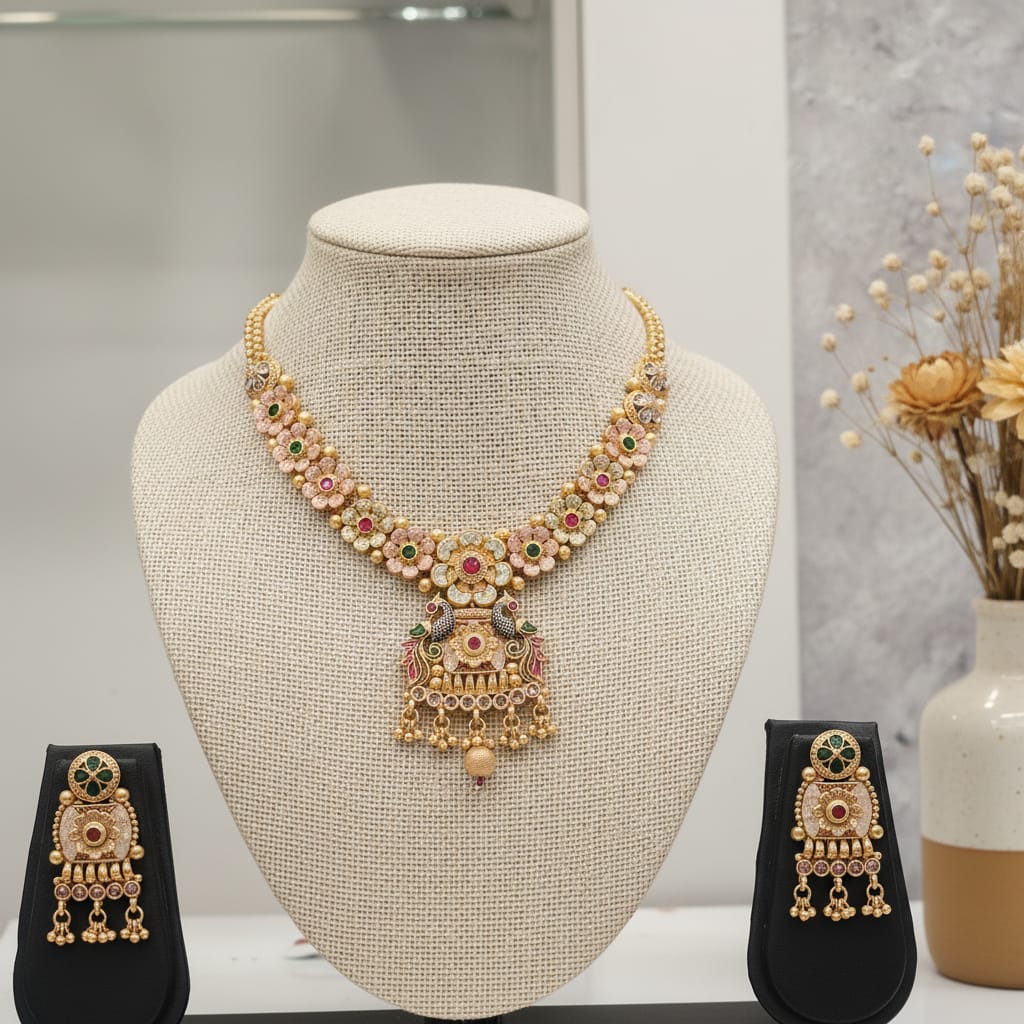 Rajwadi Antique Gold Nakshi Necklace Set