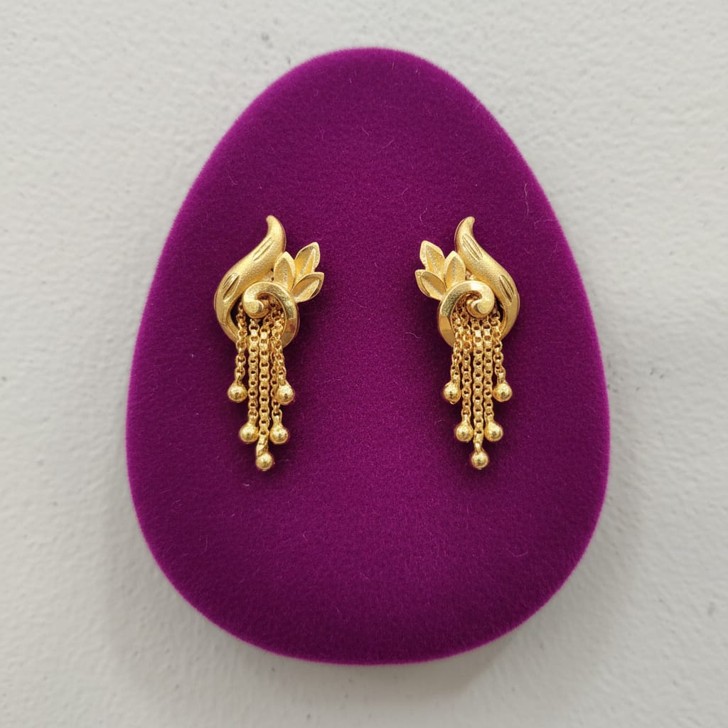 Peacock Gold Floral Bell Chain Tassel Earrings
