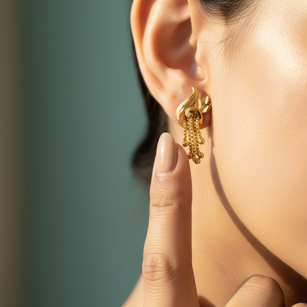 Peacock Gold Floral Bell Chain Tassel Earrings