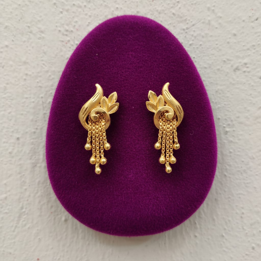 Peacock Gold Floral Bell Chain Tassel Earrings