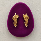 Peacock Gold Floral Bell Chain Tassel Earrings