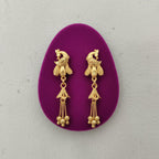 Peacock CZ Gold Floral Bell Chain Tassel Earrings