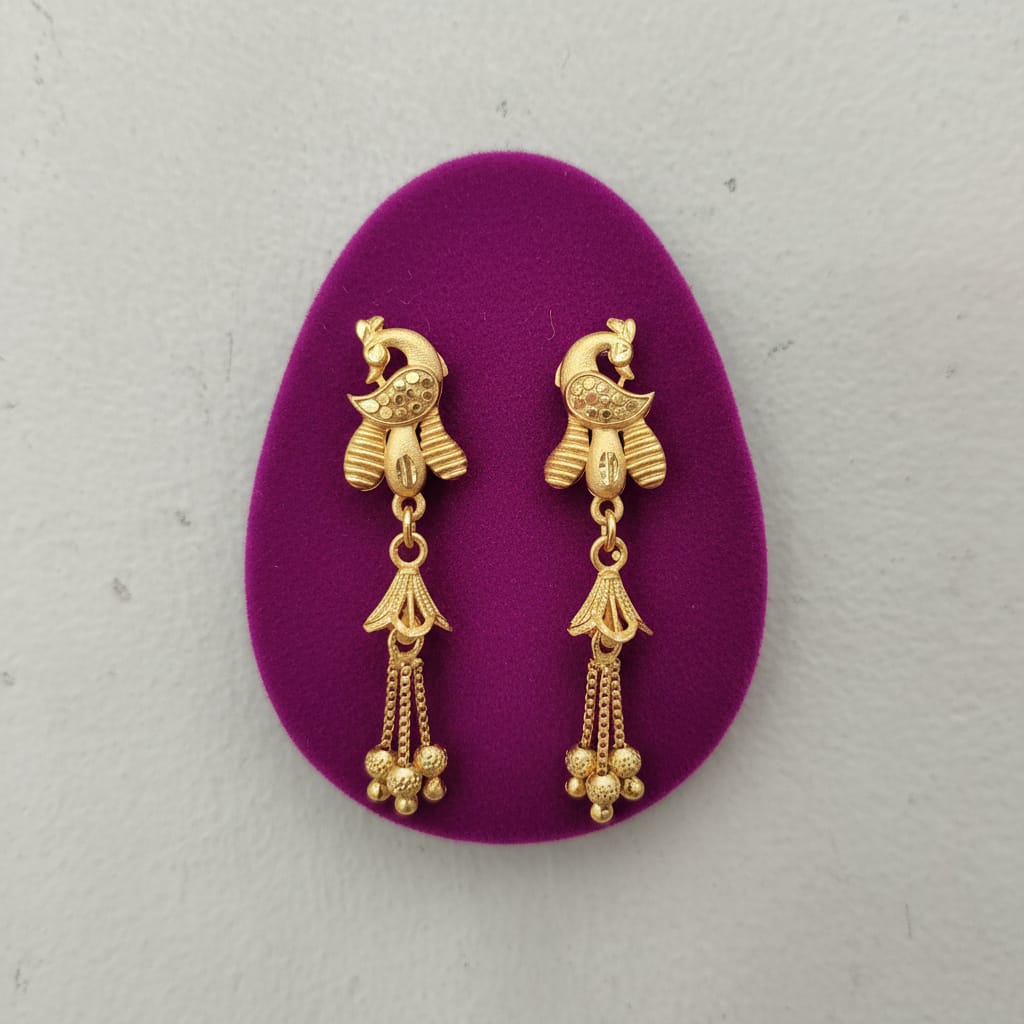 Peacock CZ Gold Floral Bell Chain Tassel Earrings