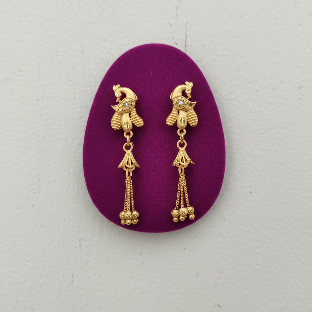 Peacock CZ Gold Floral Bell Chain Tassel Earrings