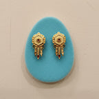 Hexagon Scallop Gold Ruby Emerald Chain Tassel Earrings