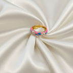 Pink Enamel Blue White Butterfly Dome Band Ring