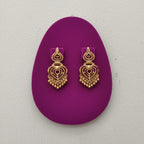 Swan Gold CZ Heart Chain Tassel Earrings