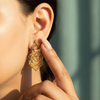 Swan Gold CZ Heart Chain Tassel Earrings