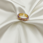 Lavender Enamel Gold Heart Open Band Ring