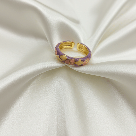 Lavender Enamel Gold Heart Open Band Ring