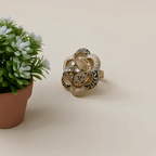 Rajwadi Black Meenakari Floral Ring with Ruby & Polki